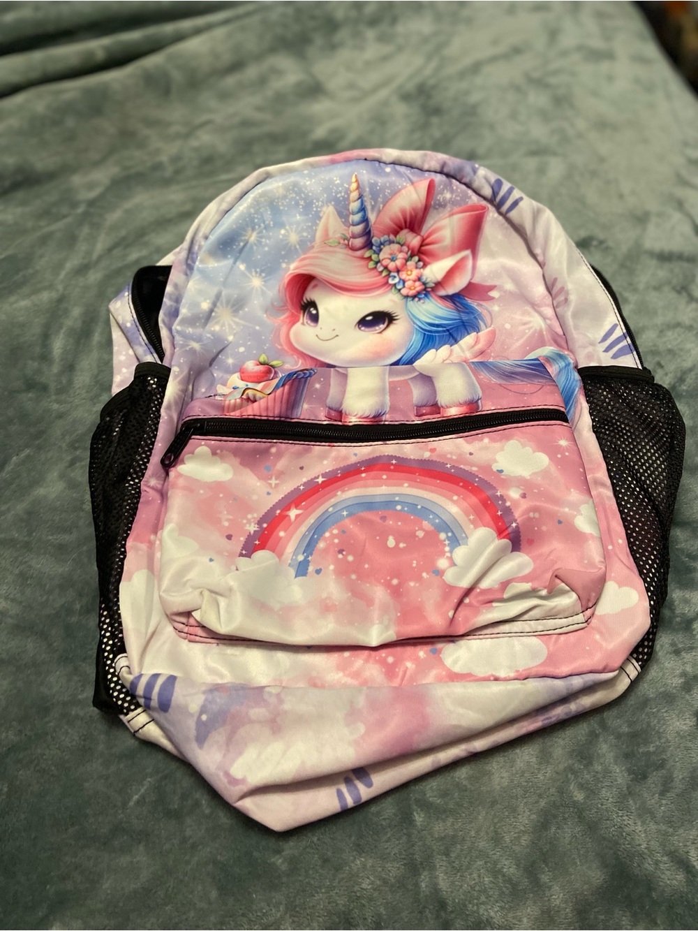 Pink Unicorn Rainbow Kids Backpack with Front Pocket